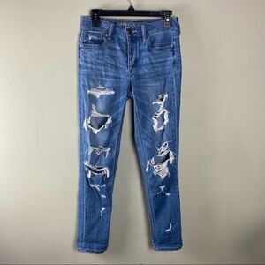 American Eagle: Tomgirl Ripped Distressed Button Fly Denim Jeans Size 0 Regular